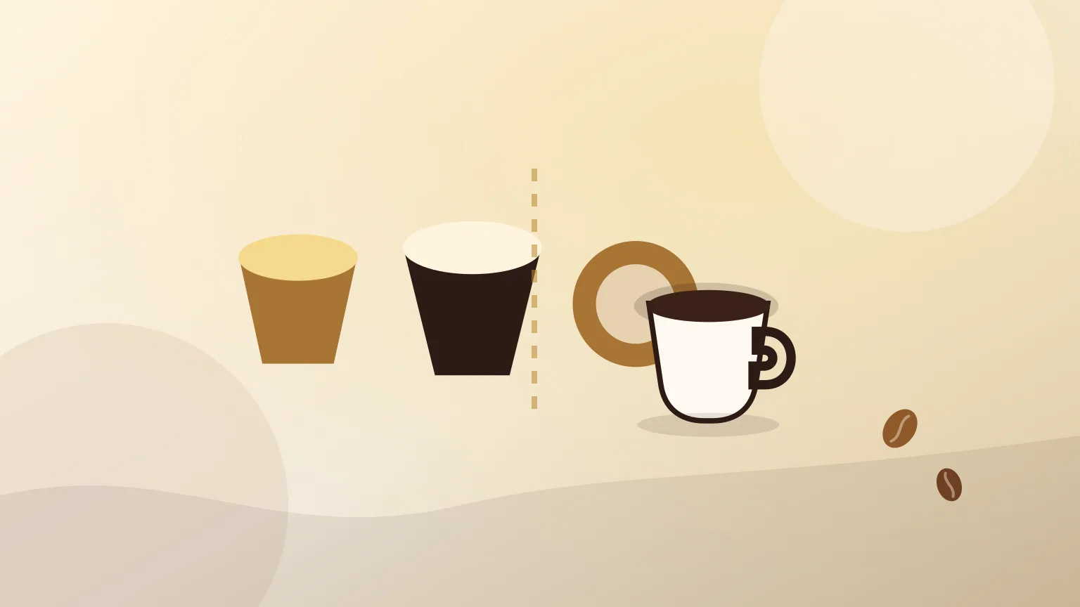 Dois formatos abstratos de cápsulas de café em bancada clara, sem logótipos.