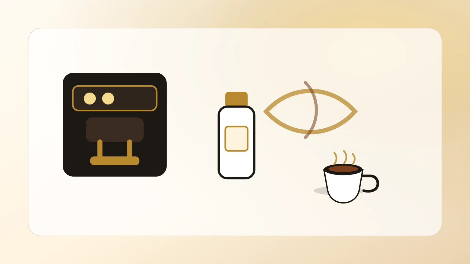 ComposiÃ§Ã£o editorial com mÃ¡quina de cafÃ©, produto de limpeza e chÃ¡vena.