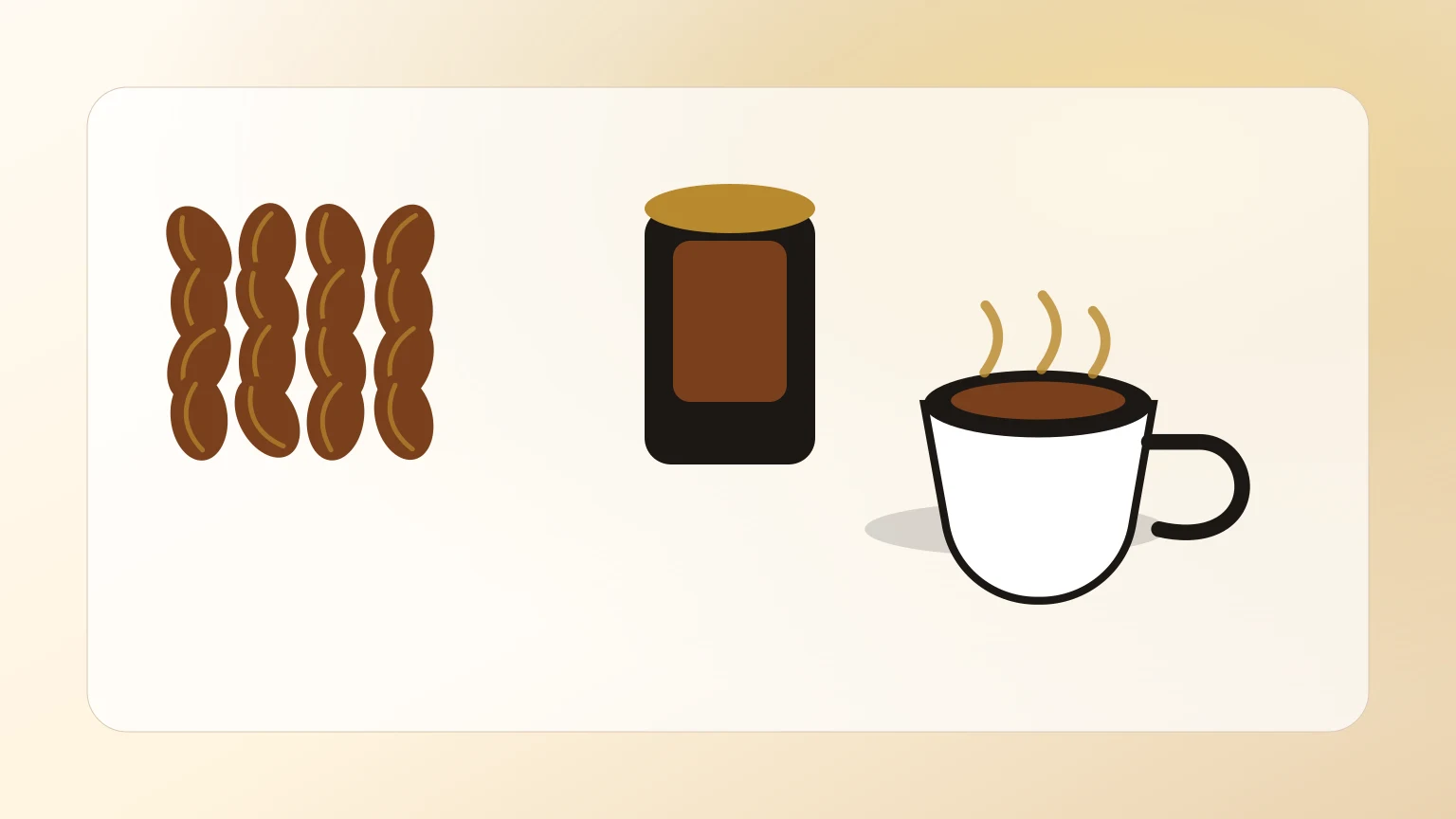 ComposiÃ§Ã£o editorial com grÃ£os de cafÃ©, embalagem abstrata e chÃ¡vena.