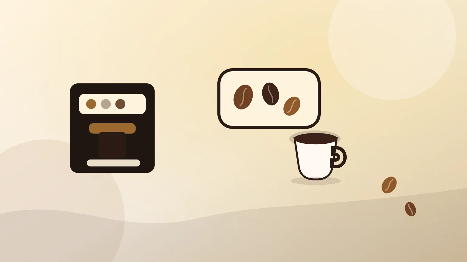 Grãos de café junto ao depósito de uma máquina automática numa cozinha clara.