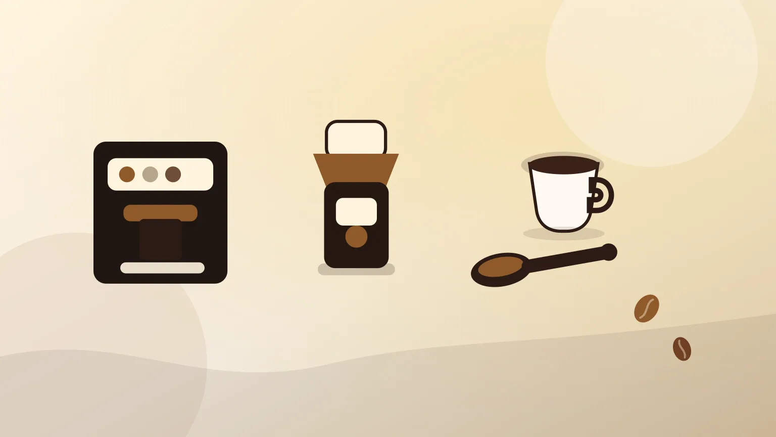 Setup de café em casa com máquina compacta, moinho, grãos e acessórios essenciais.